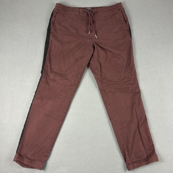 Todd Snyder Pants Mens Large Burgundy Side Stripe Drawstring Chino Elastic Waist - Picture 1 of 11